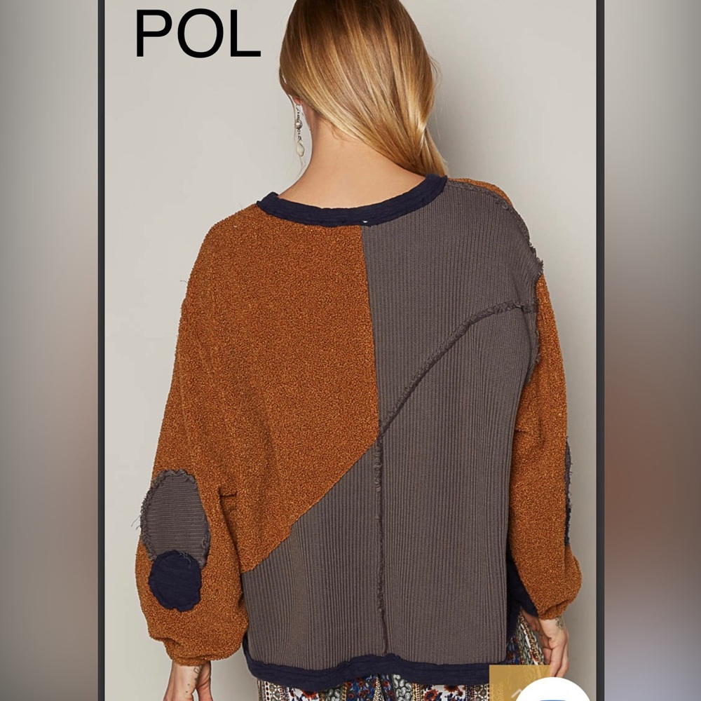 BP30🤎💙NEW! POL playful zip top brown+dark navy top w/cutout details! Match2pants - Picture 3 of 7